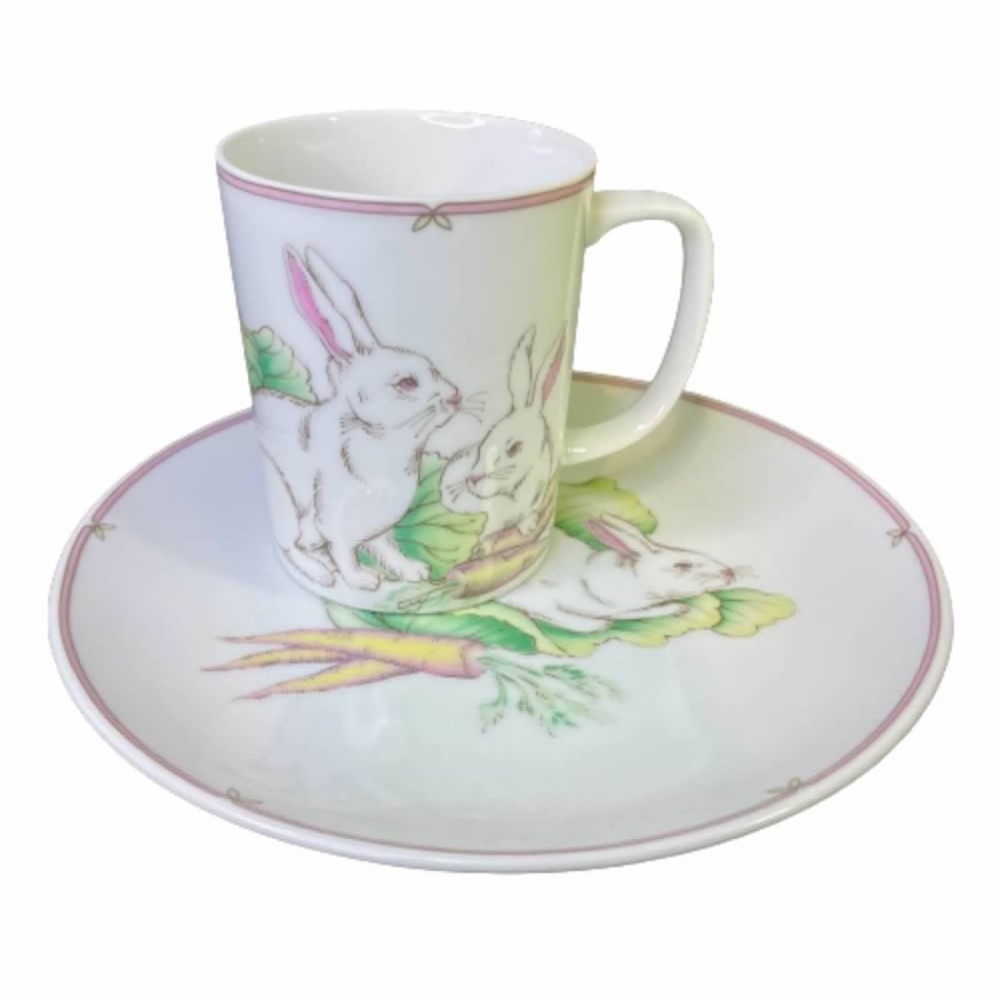 Fitz & Floyd Variations Cup & Saucer Bunny Lettuce Carrot White